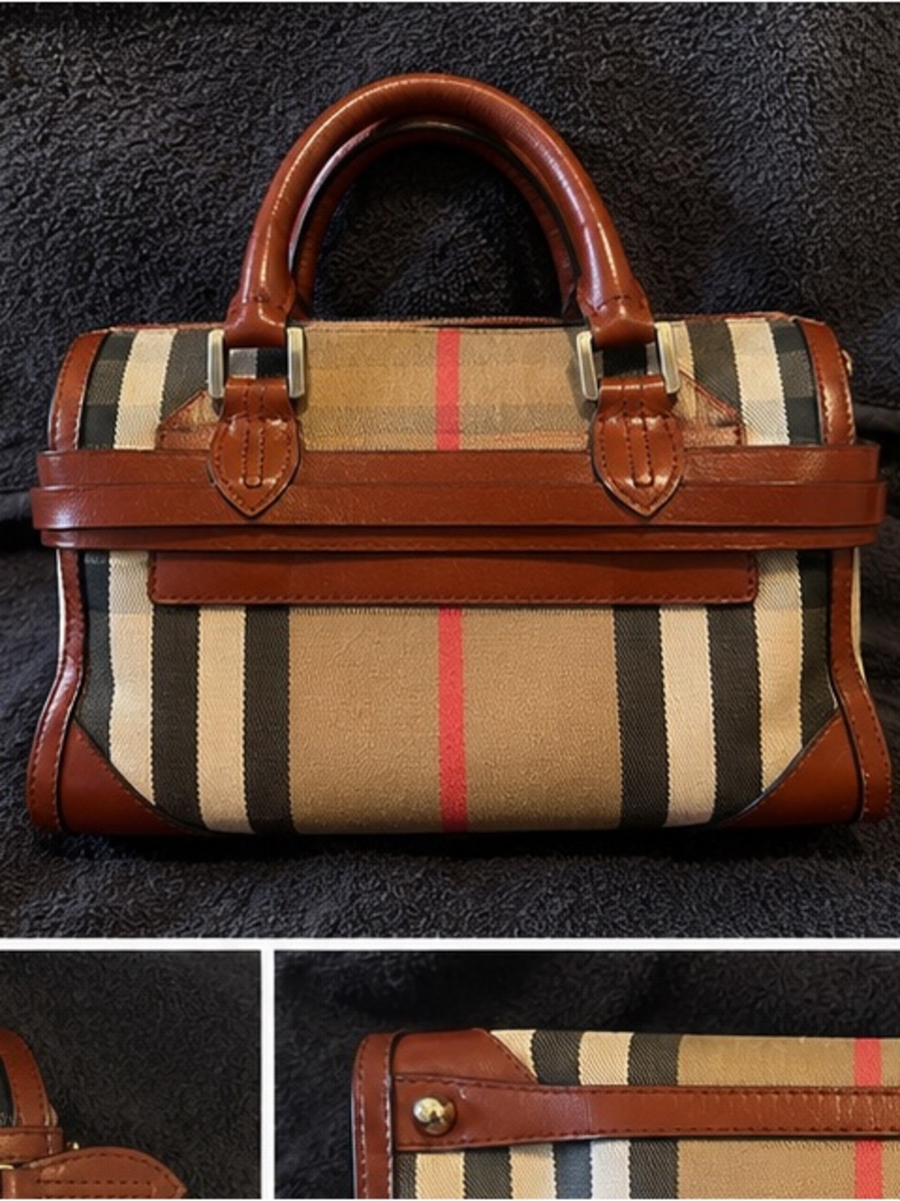 Burberry Brown & Tan Check Leather-Trim Satchel